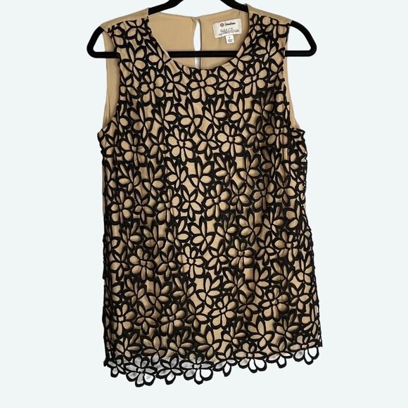 Lela Rose Target Neiman Marcus Crochet Lined‎ Sleeveless Blouse Black Tan Large - Picture 3 of 9